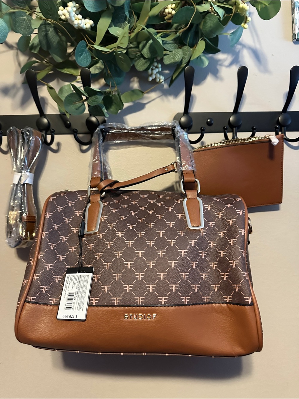 Studiof Brown Patterned Satchel Handbag